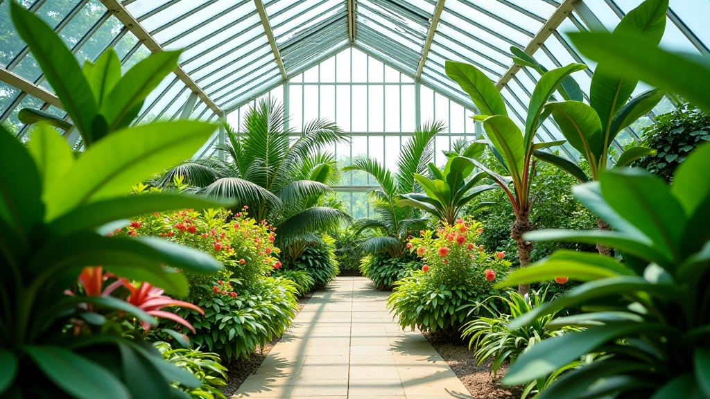 Botāniskā dārza segtais paviljons ar tropu augiem