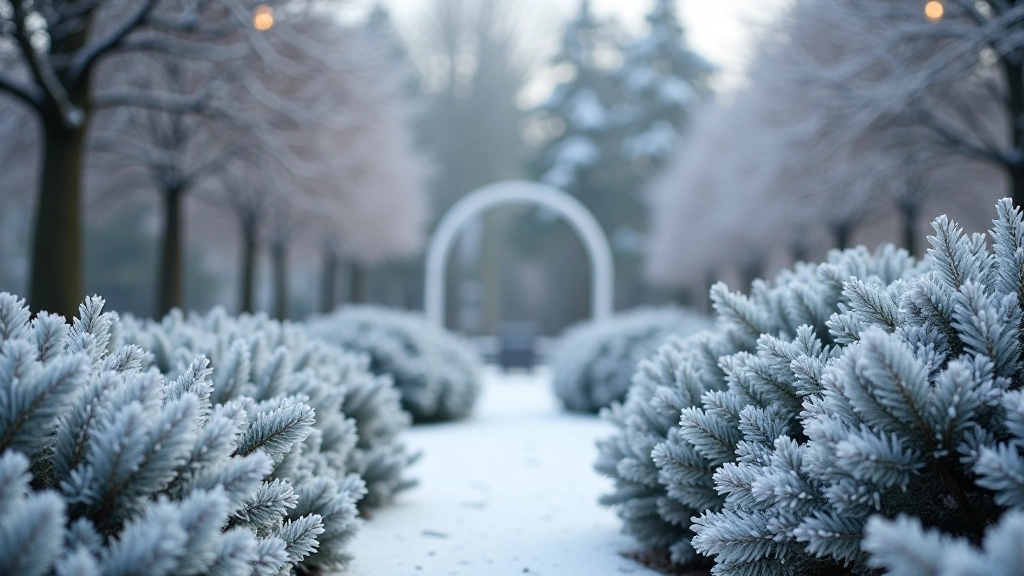 Ziemas dekorācijas parkā, pelēki un sudraba toņi, sniegots fons